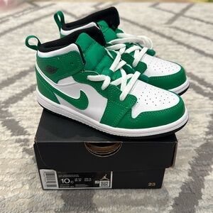 Brand new in box Nike Jordan 1 mid toddler size 10c lucky green